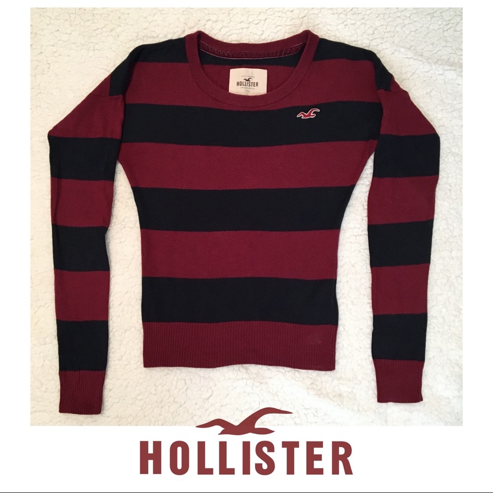 “HOLLISTER” Maroon Striped Crew Neck Sweater